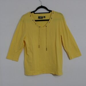 Onque Casual Womens Top L Yellow Chain Rhinestone Embellished Glam Vibrant